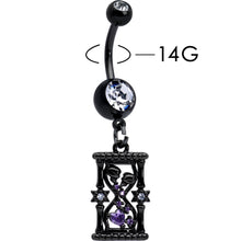 Load image into Gallery viewer, Clear Purple Gem Black Goth Heart Skulls Hourglass Dangle Belly Ring
