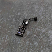 Load image into Gallery viewer, Clear Purple Gem Black Goth Heart Skulls Hourglass Dangle Belly Ring
