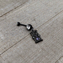 Load image into Gallery viewer, Clear Purple Gem Black Goth Heart Skulls Hourglass Dangle Belly Ring
