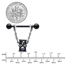 Load image into Gallery viewer, 14G 5/8 Purple Gem Black Goth Hourglass Chain Dangle Nipple Ring Set
