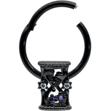 Load image into Gallery viewer, 16G 3/8 Purple Gem Black Heart Goth Hourglass Hinged Segment Ring

