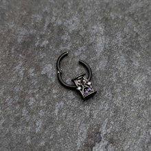 Load image into Gallery viewer, 16G 3/8 Purple Gem Black Heart Goth Hourglass Hinged Segment Ring
