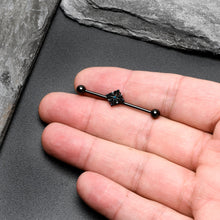 Load image into Gallery viewer, 14G Blue Gem Black Lacy Rhombus Industrial Barbell 38mm
