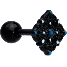 Load image into Gallery viewer, 16G 1/4 Blue Gem Black Lacy Rhombus Cartilage Tragus Earring
