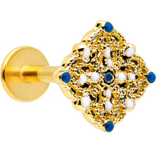Load image into Gallery viewer, 16G 5/16 Blue Gem Gold Tone Lacy Rhombus Labret Monroe Tragus
