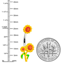 Load image into Gallery viewer, Happy Sunflower Trio Double Mount Belly Ring
