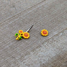 Load image into Gallery viewer, Happy Sunflower Trio Double Mount Belly Ring
