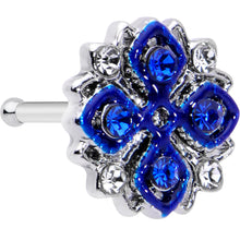 Load image into Gallery viewer, 20G 1/4 Clear Blue Gem Embellished Cross Nose Bone
