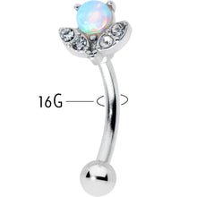 Load image into Gallery viewer, 16G 5/16 White Synthetic Opal Style Flower Curved Eyebrow Ring
