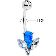 Load image into Gallery viewer, Blue Synthetic Opal Style Flower Belly Ring
