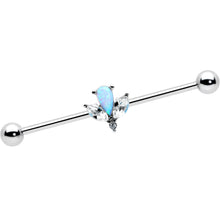Load image into Gallery viewer, 14G White Faux Opal Style Flower Industrial Barbell 38mm
