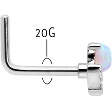 Load image into Gallery viewer, 20G 7mm White Synthetic Opal Style Flower L Shape Nose Ring
