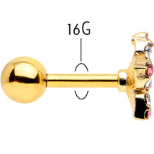 Load image into Gallery viewer, 16G 1/4 Pink Clear Gem Gold Tone Texture Star Cartilage Earring
