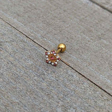 Load image into Gallery viewer, 16G 1/4 Pink Clear Gem Gold Tone Texture Star Cartilage Earring
