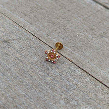 Load image into Gallery viewer, 16G 5/16 Pink Gem Gold Tone Texture Star Labret Monroe Tragus
