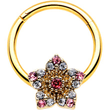 Load image into Gallery viewer, 16G 3/8 Pink Clear Gem Gold Tone Texture Star Hinged Segment Ring
