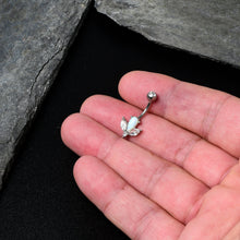 Load image into Gallery viewer, White Faux Opal Drop Flower Belly Ring
