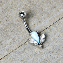 Load image into Gallery viewer, White Faux Opal Drop Flower Belly Ring
