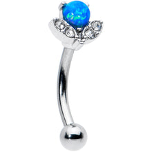 Load image into Gallery viewer, 16G 5/16 Clear Gem Blue Faux Opal Style Flower Curved Eyebrow Ring
