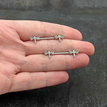 Load image into Gallery viewer, 14G 9/16 Aurora Gem Ornate Dragonflies Barbell Nipple Ring Set
