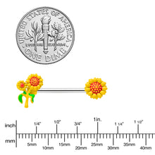 Load image into Gallery viewer, 14G 9/16 Happy Yellow Sunflower Trio Barbell Nipple Ring Set
