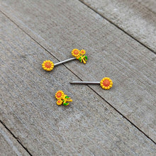 Load image into Gallery viewer, 14G 9/16 Happy Yellow Sunflower Trio Barbell Nipple Ring Set
