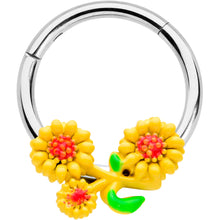 Load image into Gallery viewer, 16G 3/8 Happy Yellow Sunflower Trio Hinged Segment Ring
