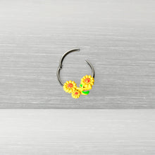Load image into Gallery viewer, 16G 3/8 Happy Yellow Sunflower Trio Hinged Segment Ring
