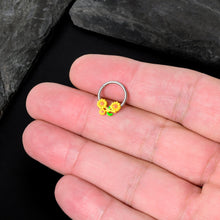 Load image into Gallery viewer, 16G 3/8 Happy Yellow Sunflower Trio Hinged Segment Ring
