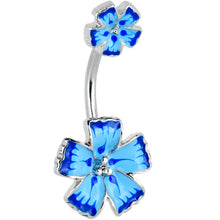 Load image into Gallery viewer, Blue Flower Textured Center Double Mount Belly Ring

