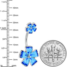 Load image into Gallery viewer, Blue Flower Textured Center Double Mount Belly Ring
