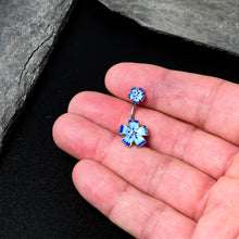 Load image into Gallery viewer, Blue Flower Textured Center Double Mount Belly Ring
