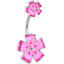 Load image into Gallery viewer, Pink Flower Textured Center Double Mount Belly Ring
