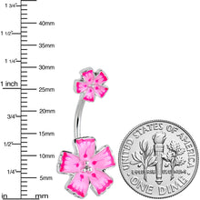 Load image into Gallery viewer, Pink Flower Textured Center Double Mount Belly Ring
