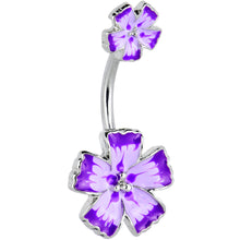 Load image into Gallery viewer, Purple Flower Textured Center Double Mount Belly Ring
