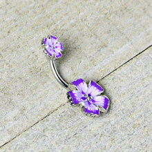 Load image into Gallery viewer, Purple Flower Textured Center Double Mount Belly Ring
