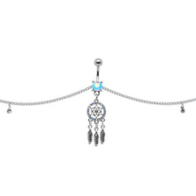 Load image into Gallery viewer, Clear Aurora Gem Southwest Dreamcatcher Dangle Belly Ring Belly Chain
