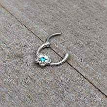 Load image into Gallery viewer, 16G 5/16 Blue Gem Sweetheart Flower Cartilage Clicker

