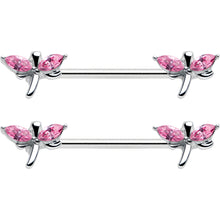 Load image into Gallery viewer, 14G 5/8 Pink Gem Simple Styled Dragonfly Barbell Nipple Ring Set
