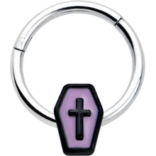 Load image into Gallery viewer, 16G 3/8 Creepy Coffin Lt Purple Glow in Dark Hinged Segment Ring
