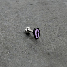 Load image into Gallery viewer, 16G 1/4 Creepy Coffin Lt Purple Glow in Dark Cartilage Earring

