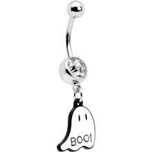 Load image into Gallery viewer, Clear Gem White Ghost Glow in the Dark Halloween Dangle Belly Ring
