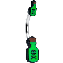 Load image into Gallery viewer, Halloween Green Poison Bottle Glow in the Dark Double Mount Belly Ring
