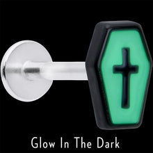 Load image into Gallery viewer, 16G 5/16 Creepy Coffin Lt Purple Glow in Dark Labret Monroe Tragus
