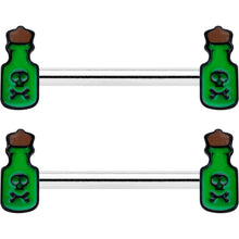 Load image into Gallery viewer, 14G 9/16 Poison Green Bottle Glow in Dark Barbell Nipple Ring Set
