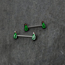 Load image into Gallery viewer, 14G 9/16 Poison Green Bottle Glow in Dark Barbell Nipple Ring Set
