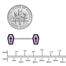 Load image into Gallery viewer, 14G 9/16 Creepy Coffin Lt Purple Glow in the Dark Nipple Ring Set
