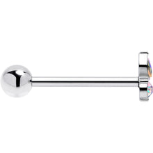 Load image into Gallery viewer, Aurora Gem Fleur de Lis Butterfly Barbell Tongue Ring
