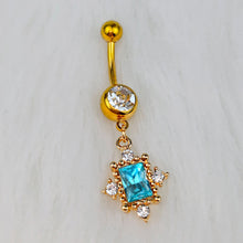 Load image into Gallery viewer, Blue Clear Gem Gold Tone Regal Seal Dangle Belly Ring
