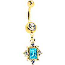 Load image into Gallery viewer, Blue Clear Gem Gold Tone Regal Seal Dangle Belly Ring
